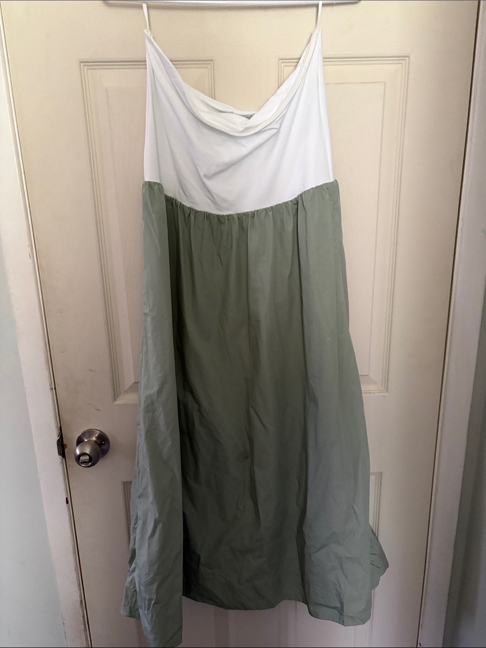 Babaton Two-Tone White and Sage Green Maxi Skirt Dress
